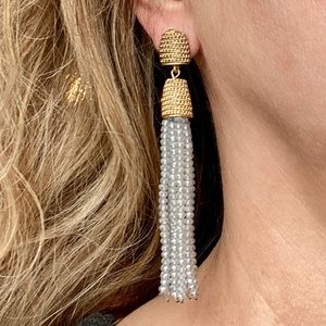 Silver Faceted Beaded Tassel Earrings